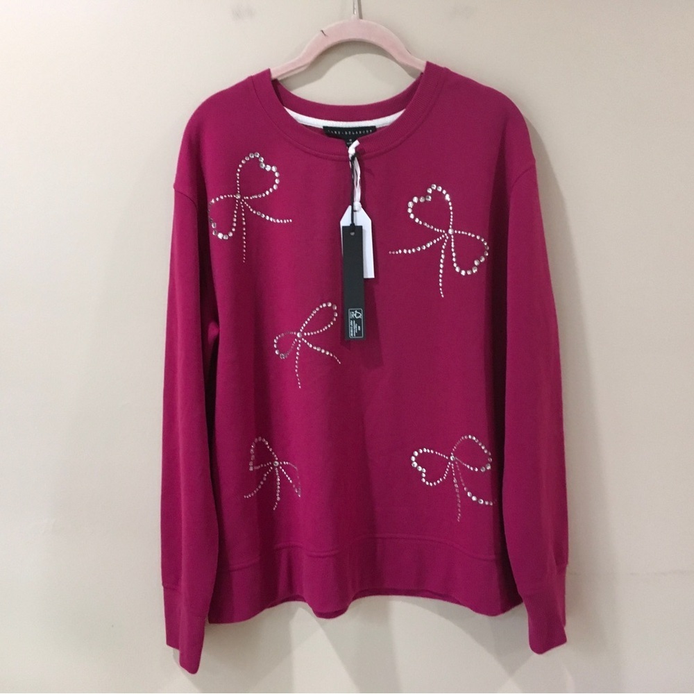 NWT Jane and Delancey Women’s M Pink Rhinestone Bow Sweatshirt Fleece Lounge